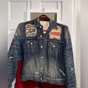 Ralph Lauren Denim & Supply American Flag Distressed Jean Jacket Men Size M
